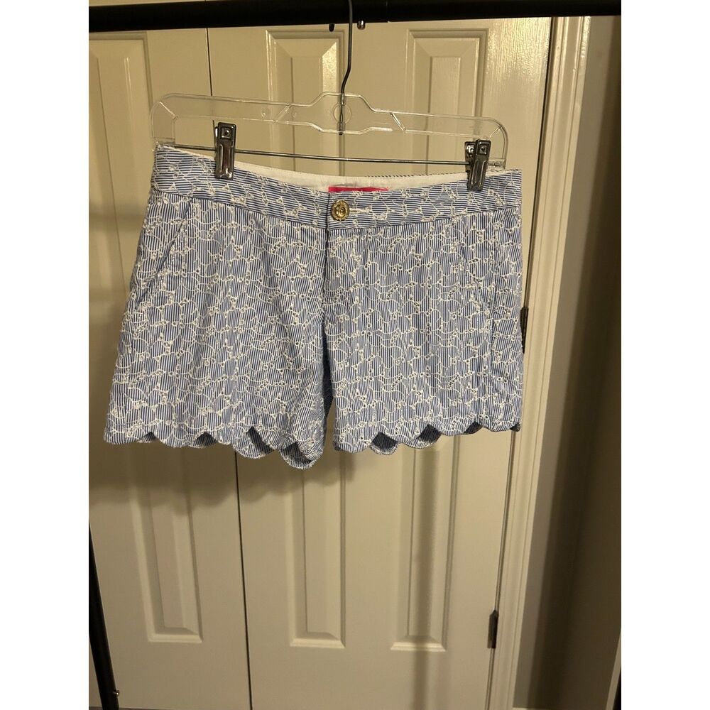 Lilly Pulitzer Buttercup Blue White Seersucker Floral Eyelet Scalloped Size 00